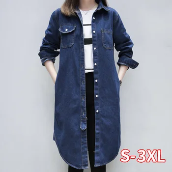 

Fashion Winter Denim Jackets Plus Size 3XL Women Style Long Section Vintage Jean Jacket Denim Loose New Autumn Denim Casual Coat