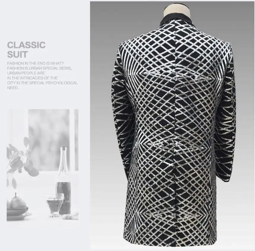 S-6XL!Manufacturers direct bar and nightclub DS punk male singer checkered long sequined suit dress