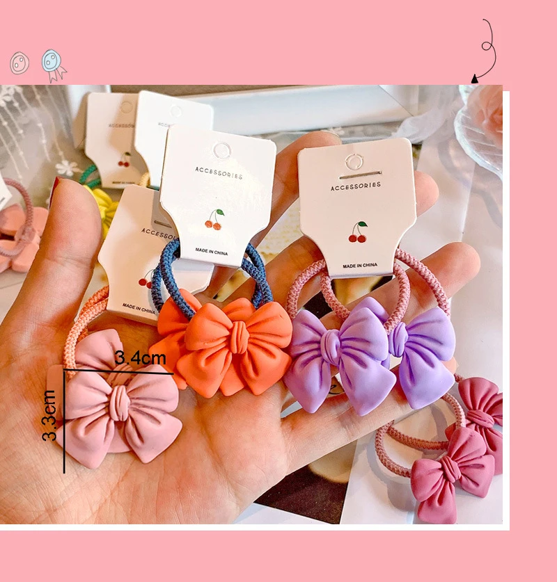 

2PCS Girl Kids Hair Ties Small Hair Bow Elastic Rubber Band Girls Women Barrette Hair Accessories Princess Headwear