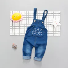 Темно-синие джинсы с монохромными лямками в Корейском стиле, Товары для детей 0-1-2-3-4-5 лет