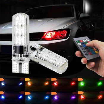 

2pcs T10 RGB LED Wedge Light Bulbs Interior License Plate Bulbs Remote
