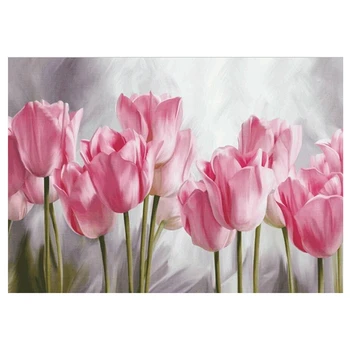 

Full Diamond Painting Pink Tulips Diy Diamond Embroidery Flower Series Decoration Painting For The Living Room a Good Gift For T