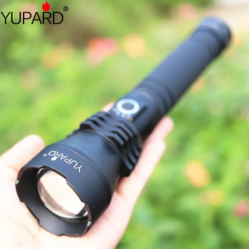 

XHP50 outdoor high power LED flashlight USB zoom flashlight 18650 26650 rechargeable battery flashlight to send USB data cable