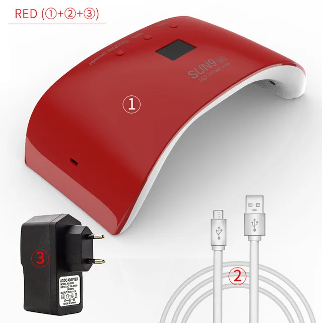 48/45/36 Вт УФ светодиодная лампа для сушки ногтей для всех типов гель 12/30 СИД УФ лампа для ногтей машина для отверждения 30 s/60 s/99 s таймер USB Connecto - Цвет: 9se-red-36w