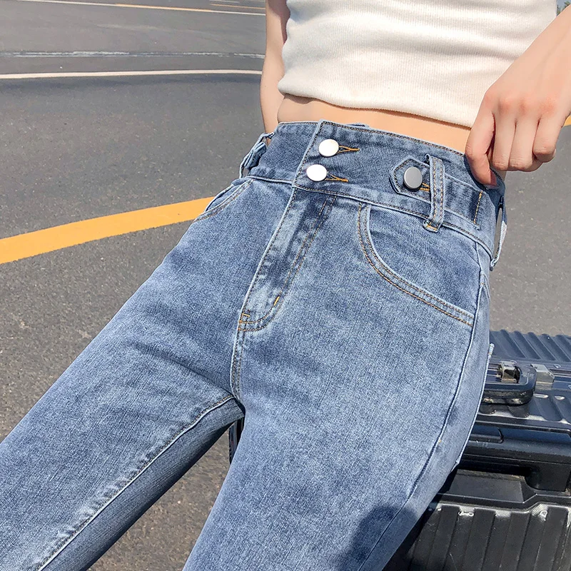 Plus Ukuran Wanita Biru Muda Slim Jeans 