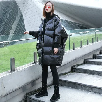 

Johnature Winter 2020 Parkas Long Loose Thicken Warm Coats New Hooded Collar Solid Color Zippers Fashion High Street Women Coats