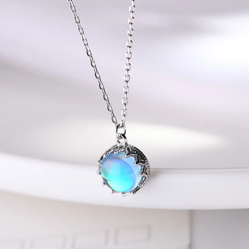 

LAMOON Silver 925 Sea Blue Pendant Necklace for Women Classic Designer Fine Jewelry 2019 LMNI080