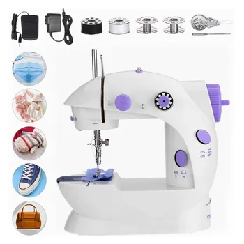 

2020 Sewing Machine Mini Portable Household Night Light Foot Pedal Straight Line Hand Table Two Thread Kit Electric