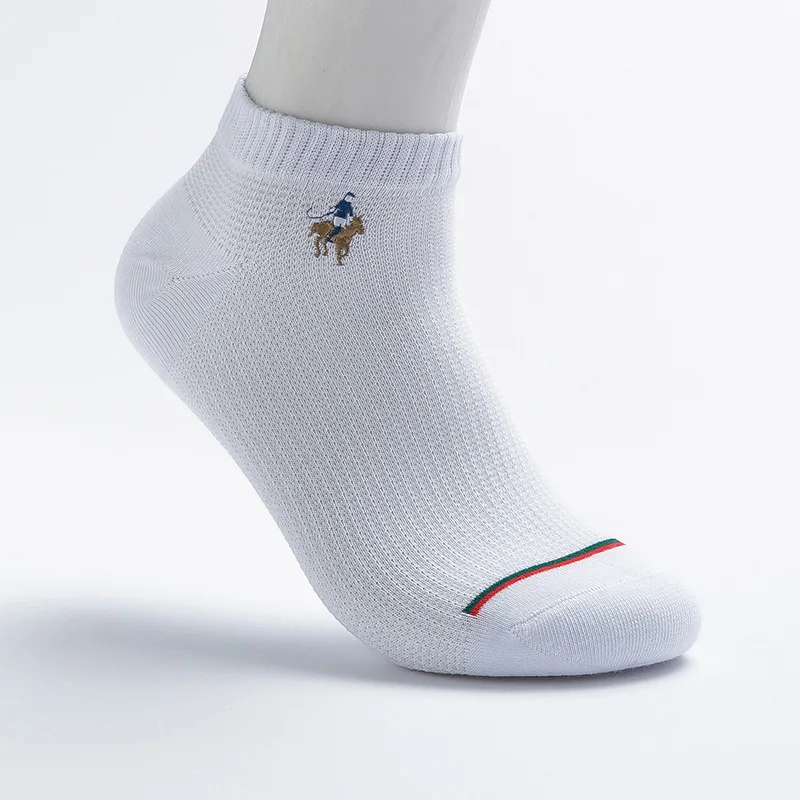 5 Pairs of white 5 pairs Pier Polo stripes Men Socks Ankle Socks Cotton Brand Chaussettes Homme Summer Business Thin Breathable Skarpetki Meskie - Цвет: 5 Pairs of white