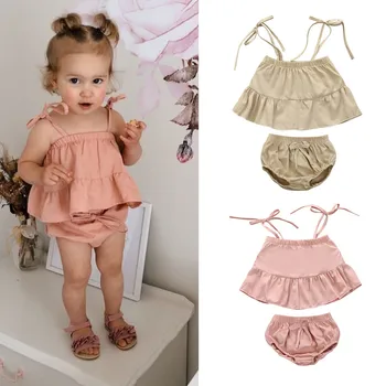 

1-2 Years Toddler Baby Girl Clothes Sets Solid Sleeveless Tops+Shorts Cloting Girls Summer 2 Piece Newborn Baby Girl Outfits Set