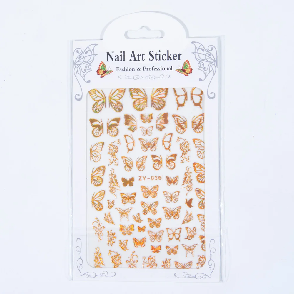 1 шт. стикеры 3D на ногти Nail Art голографические золотого и серебряного цвета с
