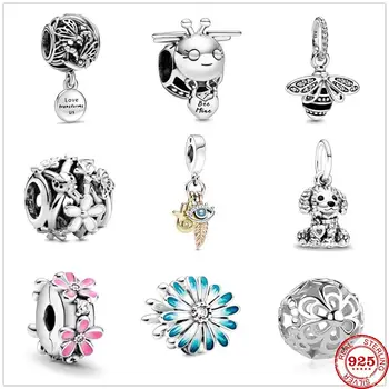 

2020 Newst Pink Blue Daisy Flower Bee mine Cham Beads fit Original Pandora Charms Silver 925 Bracelet DIY Women Jewelry Berloque