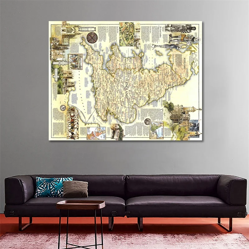 

A1 Size HD Printed Unframed Vintage Map of Medieval England in 1979 Edition For Living Room Wall Decor