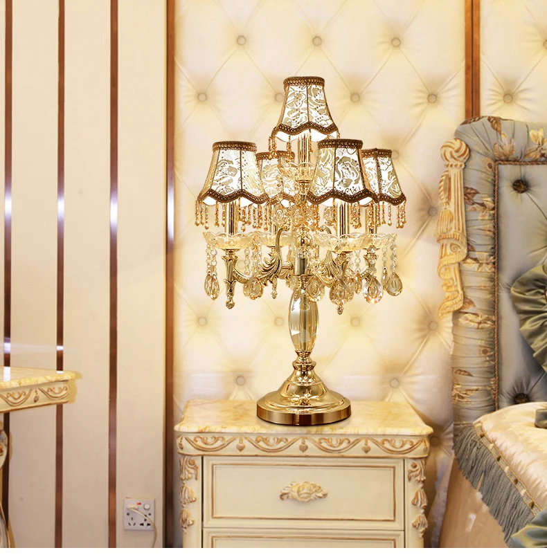 Modern 5 Arm Lampshade Table Lamps Room Decor Crystal Table Lamp for Bedroom Bedside Lamp Desk Lamp Home Decor Lighting Fixtures