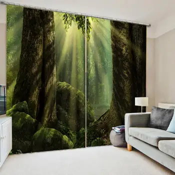 

2Pcs/Set green forest curtains 3D Window Curtains For Living Room Bedroom Drapes cortinas Customized size