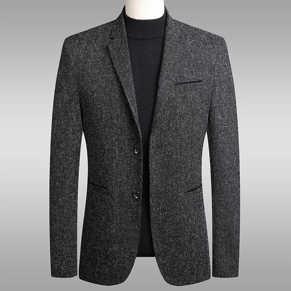 Зимний мужской костюм, пиджак, деловой повседневный мужской блейзер, пальто, нарядный костюм, костюм homme, однотонный, приталенный, высокое качество