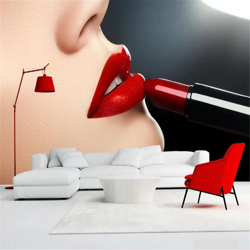

milofi factory custom wallpaper mural 3D modern art sexy red lips close-up background wall wallpaper
