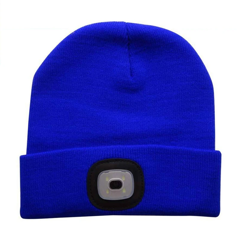 ROYAL BLUE Перезаряжаемый через USB головной светильник, Шапка-бини для мужчин и женщин, зимняя теплая вязаная шапка, регулируемый светильник, шапка для улицы, повседневная спортивная шапка - Цвет: ROYAL BLUE