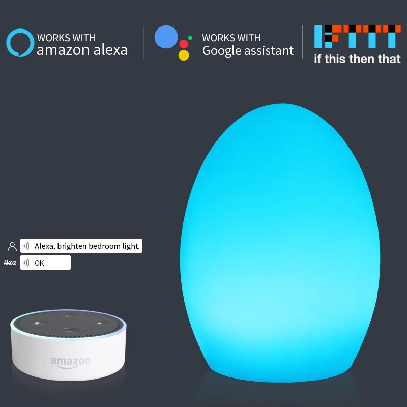 В форме эллипса, WiFi, умная настольная лампа, совместимая с Google Home Alexa, голосовое управление, сенсорный светодиодный Ночной светильник, управление через приложение, светодиодный
