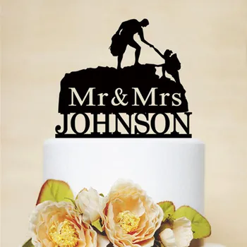 

Custom Wedding Cake Topper Mr & Mrs Hiking Cake Topper Personalized Last Name Surname Bride Groom Silhouette Cake Topper
