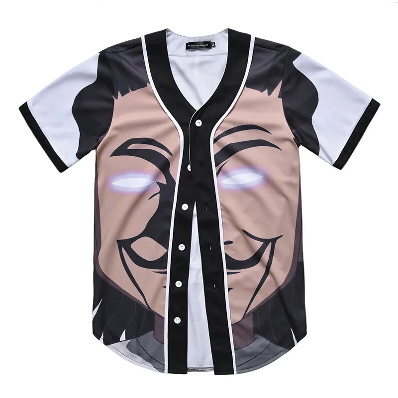 Creative youth smiley face mask 3D digital print men's short sleeve T-shirt cardigan baseball jacket