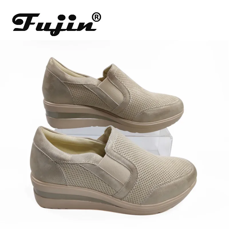 Fujin/женские кроссовки; сезон осень-зима; Модные слипоны с круглым носком; дышащая обувь на толстой подошве для отдыха; однотонная прошитая женская обувь