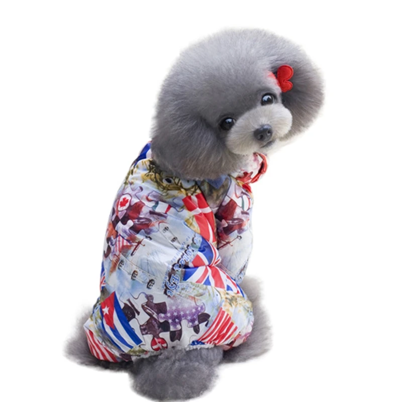 Одежда для домашних животных осенне-зимняя утепленная одежда для домашних собак Теплый комбинезон модная Плотная хлопковая куртка на четыре фута Красный Лучший