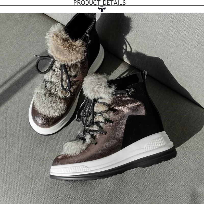 ZVQ cool runk snow boots silver black winter leather wool 5.5cm mid heels women's shoes lace-up zipper round toe ankle boots