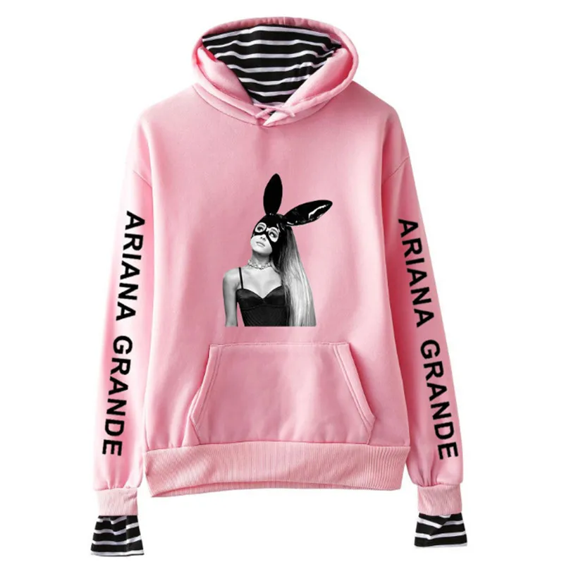 Женский топ, толстовка, Kawaii Ariana Grande, с принтом, для девушек, негабаритный, с капюшоном, с длинным рукавом, в полоску, kpop, уличная одежда, осень, зима, для женщин