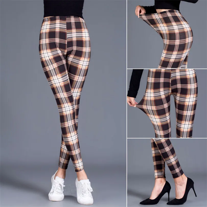 Women Leggings Grid Print Exercise Fitness Leggins Elasticity Plaid Push Up Legging Female Sexy Trousers Pants tights for women