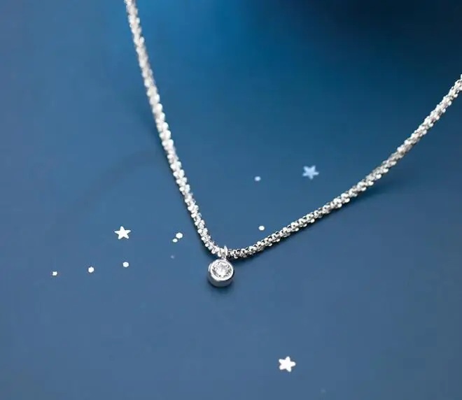 

5mm 100% real Silver 925 Fine Jewelry Solitaire CZ ROUND Geometric choker Necklace ball chain Pendant GTLX2014