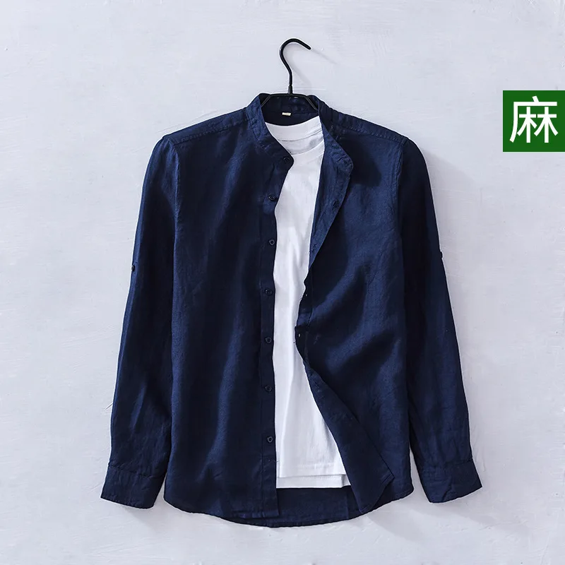 

Spring And Autumn Flax Stand Collar Loose-Fit Casual Simple Linen Long Sleeve Cotton Linen Shirt 136