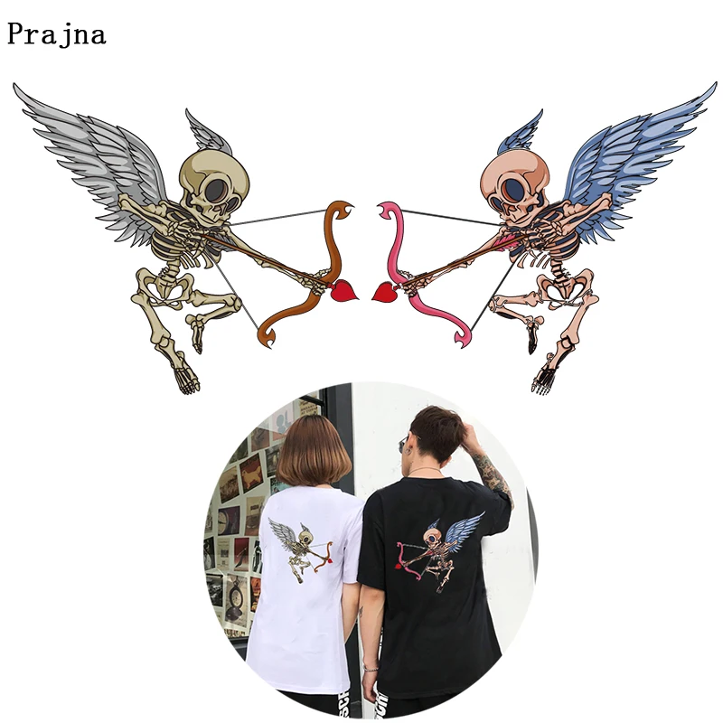 

Prajna Punk Skull Cupid's Bow Thermal Transfer For Clothing Stripes Printed Iron On Heat Transfer On Cloth Garment Accessories F