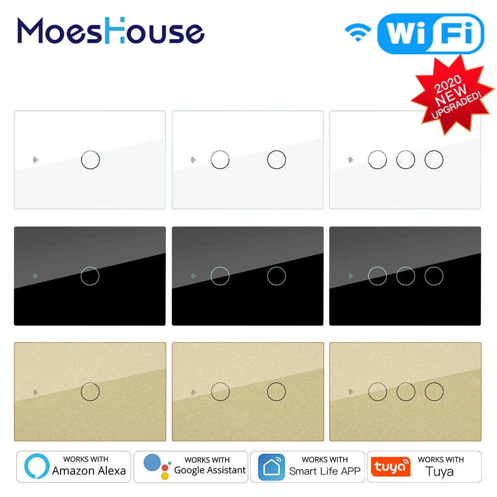 

Smart Glass Panel Switch Smart Life/Tuya App Multi-Control Association, Voice Control with Alexa,Google Home,1/2/3/4 Gang