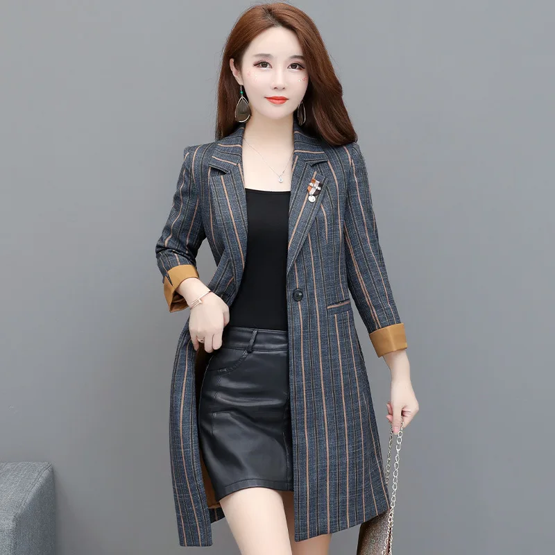 

Mid-length Slimming Stripes Fashion Coat 2019 Autumn New Style Korean-style Slim Fit Commuting Elegant Versatile Suit