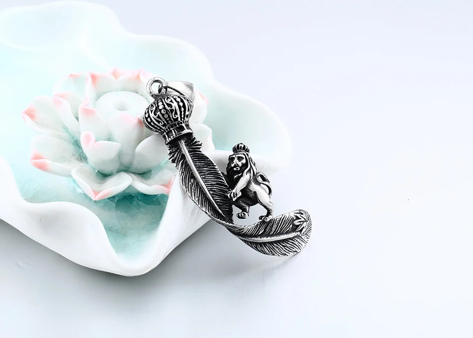 BEIER, очаровательное колье, панк, Лев, скалолазание на короне, перья, ожерелье с подвеской унисекс, нержавеющая сталь, для мужчин и женщин, ювелирное изделие, BP8-343