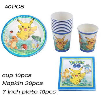 

Cartoon Pokemon Theme Birthday Party Decorations Kids Disposable Tableware Set Napkins Plate cups Party Supplies Baby Shower