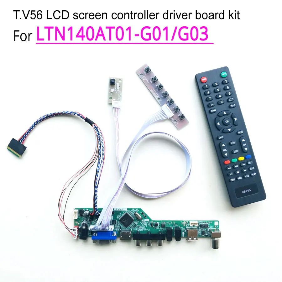Для LTN140AT01-G01/G03 VGA+ HDMI+ AV+ USB+ RF 1366*768 T. V56 плата контроллера экрана LVDS 40Pin WLED 1" ноутбук ПК DIY kit
