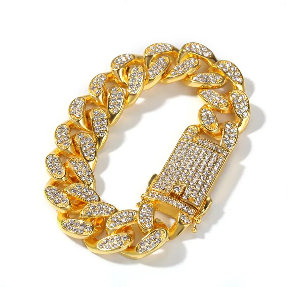 

Punk Style 20mm Iced out Cubic Zirconia Bracelet Men Jewelry Cuban Chain Miami Hip Hop Gold Silver Color Bracelet