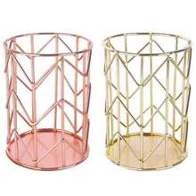 Коробка для хранения косметики из кованого железа золотого и розового золота, Цилиндрическая Коробка для хранения губной помады, кисточка, коробка для хранения, Офисная корзина для хранения