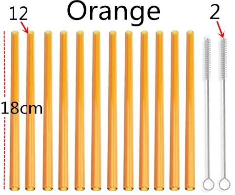 12 orange 2brush 1 2 шт синие согнутые Соломинки+ 2 шт Чистящая Щетка прозрачный согнутый 18 см "х 8 мм-идеальная многоразовая соломинка для смузи, чая, сока - Цвет: 12 orange 2brush