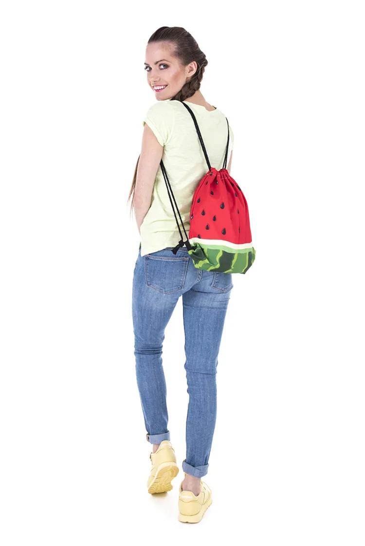 Женский рюкзак с 3D принтом арбуза, дорожный мягкий рюкзак, женская сумка mochila на шнурке, мужские рюкзаки, сумки с карманами, с фруктами