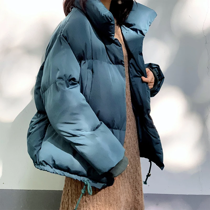 CRRIFLZ Коллекция осень-зима, Однотонный женский пуховик, теплый, уплотненный, стоячий воротник, белый утиный пух, парка, женские куртки, пальто