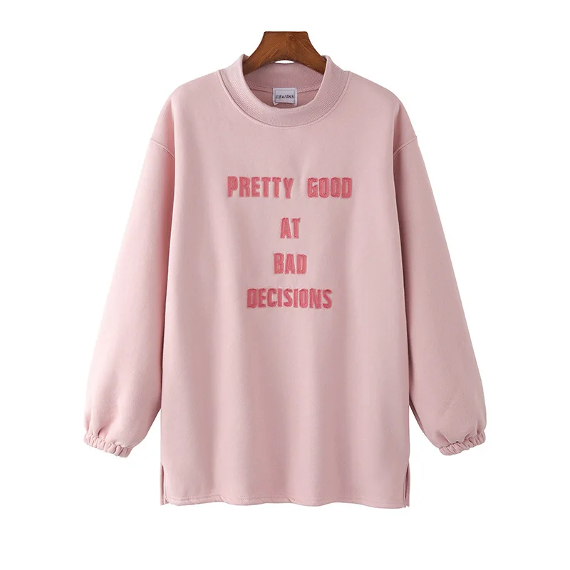 Merry Pretty, женские толстовки с буквенной аппликацией, толстовки, зимние пуловеры с длинным рукавом и круглым вырезом, Женский Повседневный свободный спортивный костюм - Цвет: Розовый