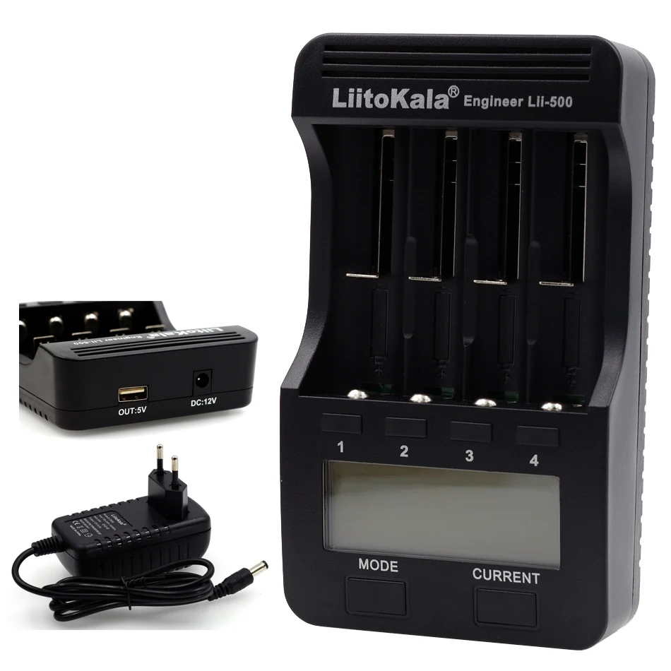 Lii-500 and Adaper Умное устройство для зарядки никель-металлогидридных аккумуляторов от компании LiitoKala: Lii-S6 Lii-PD4 Lii-500 Батарея Зарядное устройство 18650 6-слот проигрывателя-полярности для обнаружения 18650 26650 21700 32650 батарейки AA AAA - Цвет: Lii-500 and Adaper
