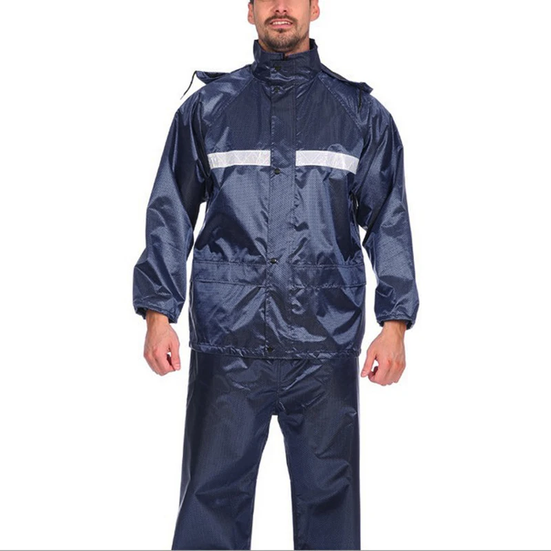 

Nice Men Sets Oxford Cloth + PVC Outdoor Work Riding Separated Poncho Reflective Strips Hooded Raincoat
