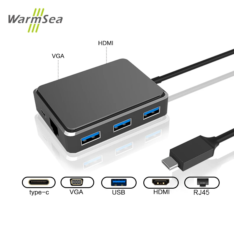 

USB C HUB Type C Adapter Thunderbolt 3 With RJ45 1000Mbps HDMI 4K VGA 1080P PD Charging 3 USB-C Dock USB Ports For MacBook Pro