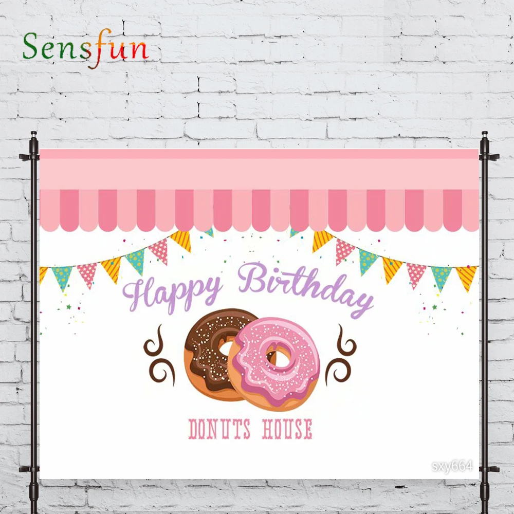 LEVOO Photography Backdrop Doughnut Dessert Birthday Bunting Girl Prop Fabric Photocall Photobooth | Электроника