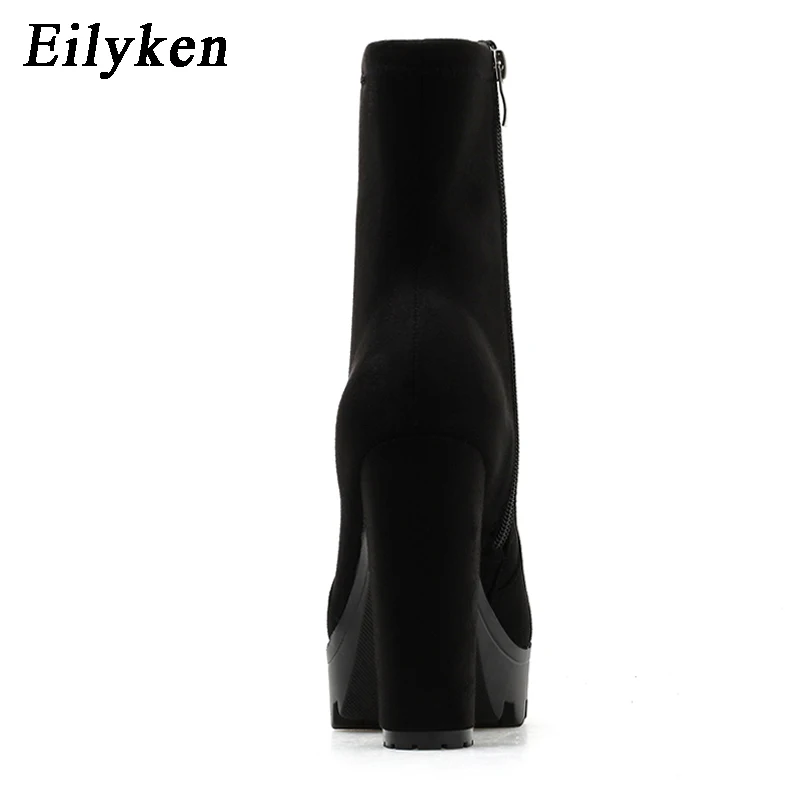 Eilyken/Большие размеры 35-42; женские ботильоны на платформе и высоком каблуке; женская обувь; женские ботинки черного цвета на молнии с круглым носком
