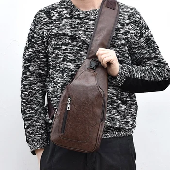 

Multi-function Men PU Leather Waterproof PU Leather Cloth Crossbody Bags USB Chest Shoulder Messenger Bag Casual purse